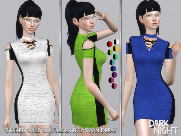 The Sims Resource: Choker Cold Shoulder Bodycon Dress by DarkNighTt