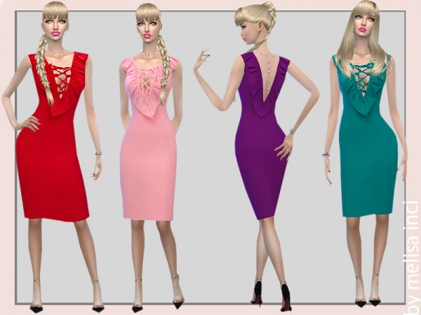  The Sims Resource: Frill Detail Lace Up Dress by melisa inci