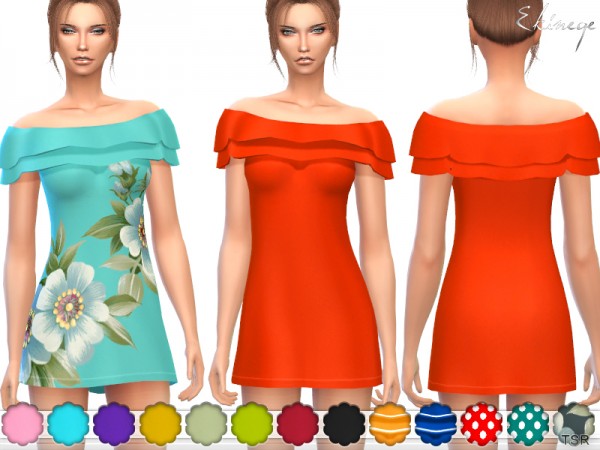  The Sims Resource: Off The Shoulder Frill Dress by ekinege
