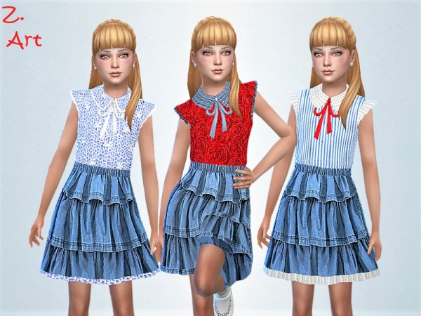  The Sims Resource: Dress with ruffled denim skirt and different tops 09 by Zuckerschnute20