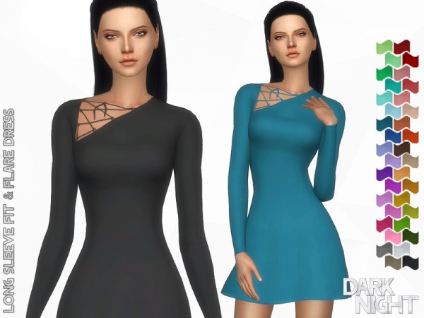 The Sims Resource: Long Sleeve Fit and Flare Dress by DarkNighTt