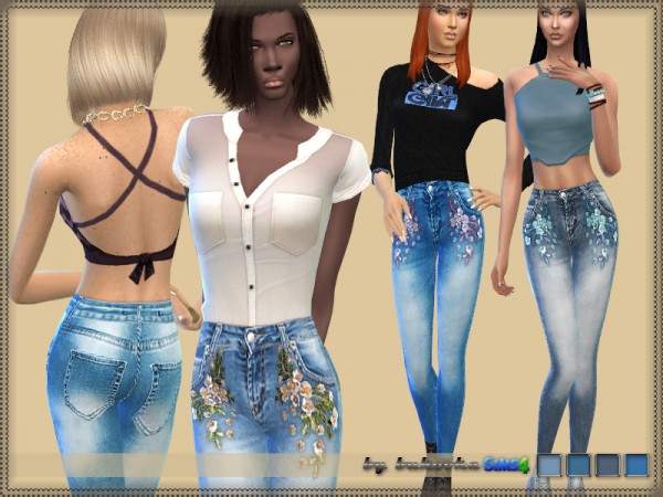  The Sims Resource: Denim Flowers jeans by bukovka