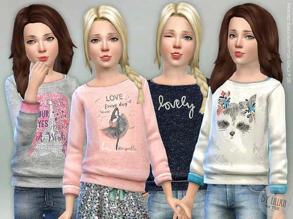  The Sims Resource: Printed Sweatshirt for Girls P25 by lillka