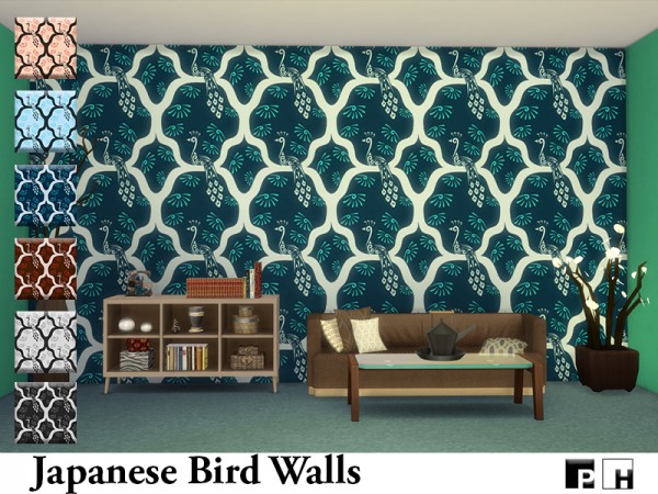  The Sims Resource: Japanese Bird Walls by Pinkfizzzzz