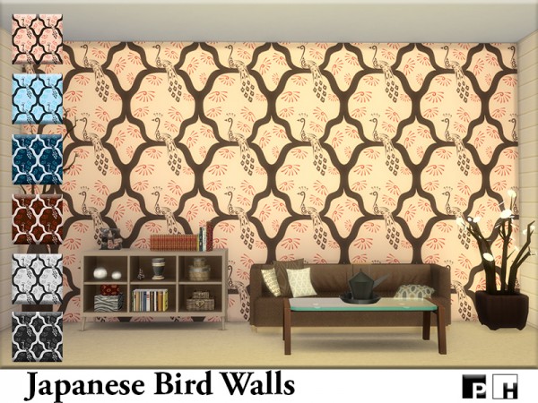  The Sims Resource: Japanese Bird Walls by Pinkfizzzzz