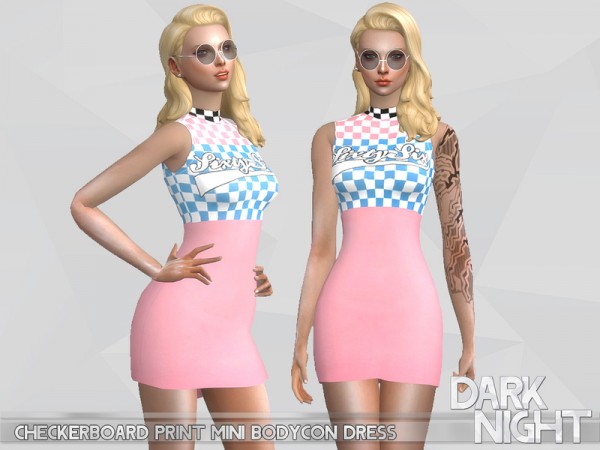  The Sims Resource: Checkerboard Mini Bodycon Dress by DarkNighTt