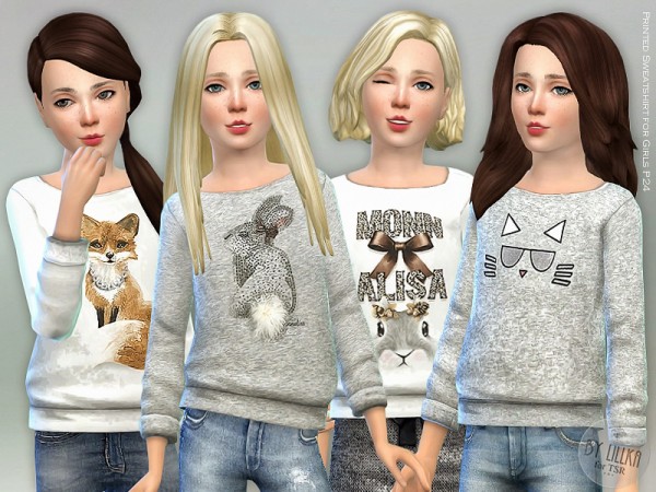 The Sims Resource: Printed Sweatshirt for Girls P24 by lillka