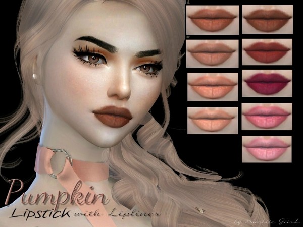  The Sims Resource: Pumpkin Matte Lipstick with Lipliner by Baarbiie GiirL