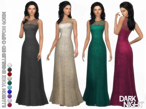  The Sims Resource: Illusion Yoke Embellished Chiffon Gown by DarkNighTt