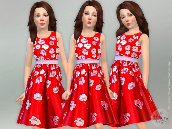  The Sims Resource: Red Floral Print Dress by lillka