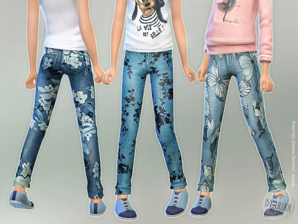  The Sims Resource: Printed Denim Skinny Jeans by lillka