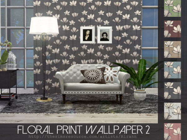  The Sims Resource: Floral Print Wallpaper 2 by Rirann