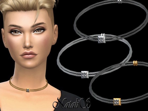  The Sims Resource: Double Cable Necklace Crystal Pendant by NataliS