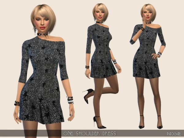 The Sims Resource: OneShoulder Dress by Paogae