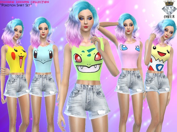  The Sims Resource: Pokemon Shirt Set by MadameChvlr