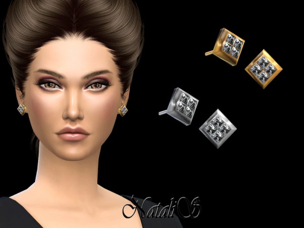  The Sims Resource: Four Crystals Stud Earrings by NataliS
