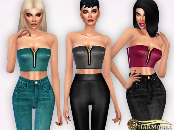  The Sims Resource: Faux Leather Zip Bralet by Harmonia