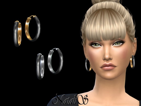  The Sims Resource: Onyx Hoop Earrings by NataliS