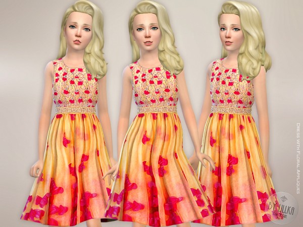  The Sims Resource: Dress with Floral Appliques by lillka