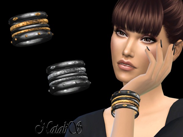  The Sims Resource: Onyx and Metal Bracelets by NataliS