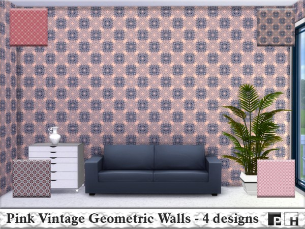  The Sims Resource: Pink Vintage Geometric Walls by Pinkfizzzzz