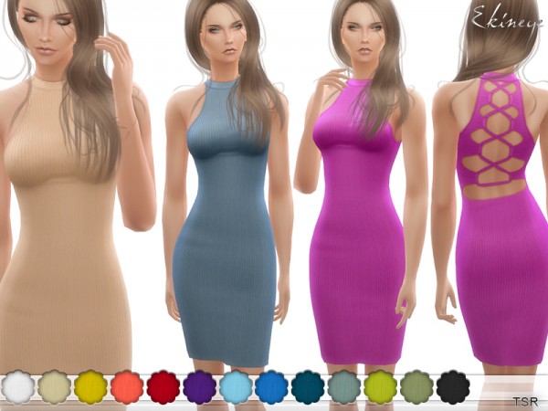  The Sims Resource: Caged Back Ribbed Dress by ekinege