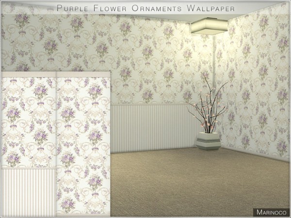  The Sims Resource: Purple Flower Ornaments Wallpaper by Marinoco