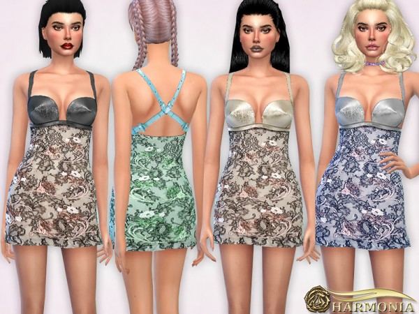  The Sims Resource: Leather Embroidered Lace Dress With Built in Bra by Harmonia