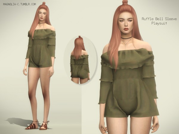  The Sims Resource: Ruffle Bell Sleeve Playsuit by magnolia c