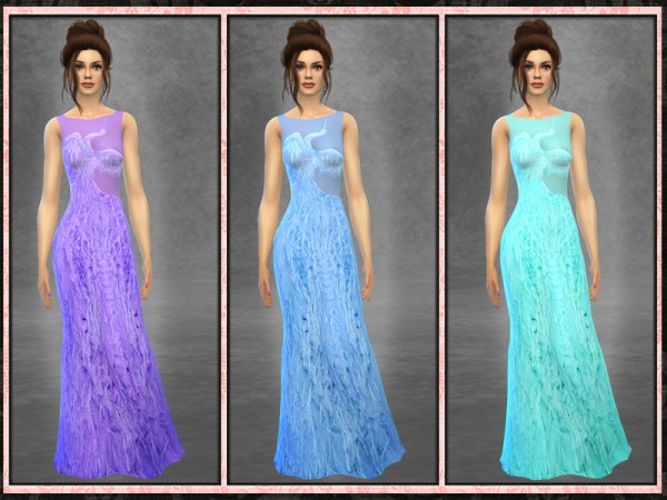  The Sims Resource: Bird Feather Long Dress by Five5Cats