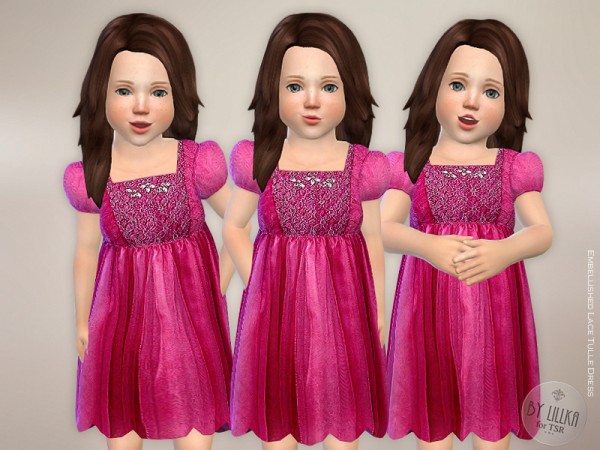  The Sims Resource: Embellished Lace Tulle Dress by lillka