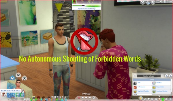  Mod The Sims: No Autonomous Shouting of Forbidden Words by Outburstt
