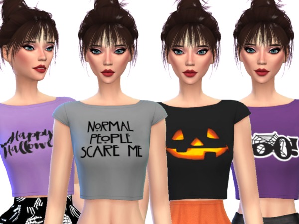  The Sims Resource: Cute Halloween Crop Tops by Wicked Kittie