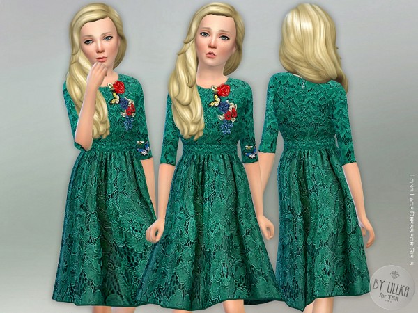  The Sims Resource: Long Lace Dress for Girls by lillka
