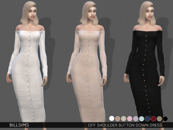  The Sims Resource: Off Shoulder Button Down Dress by Bill Sims