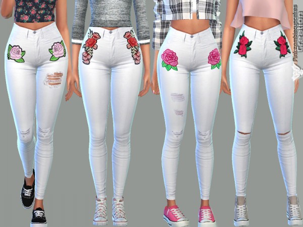  The Sims Resource: White Embroidered Denim by Pinkzombiecupcakes