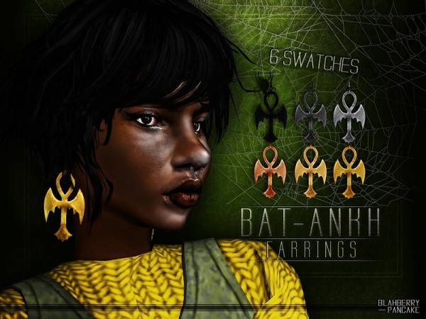 The Sims Resource: Bat Ankh Earrings by Blahberry Pancake