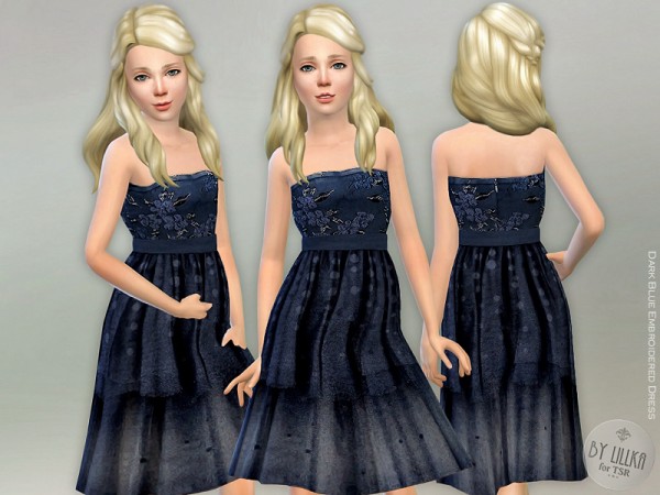  The Sims Resource: Dark Blue Embroidered Dress by lillka