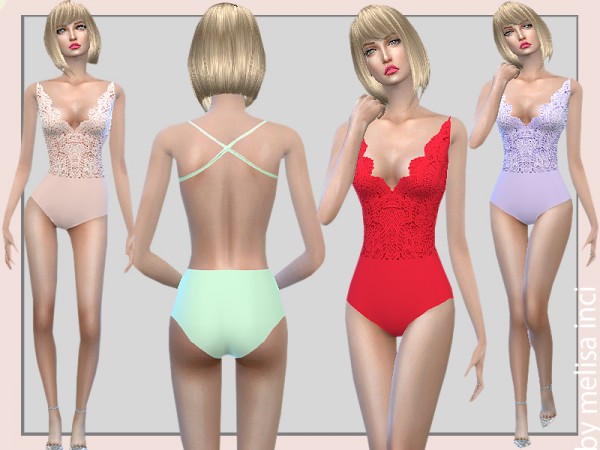  The Sims Resource: Deep V Lace Bodysuit by melisa inci