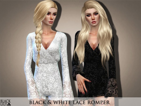  The Sims Resource: Black and White Lace Romper by Black Lily