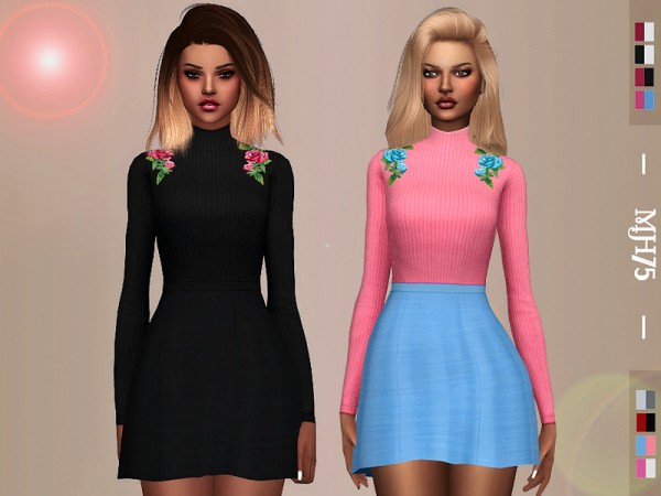  The Sims Resource: Boohoo Rose Skater Dress by Marge 75