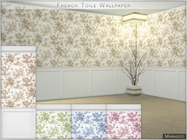  The Sims Resource: French Toile Wallpaper by Marinoco