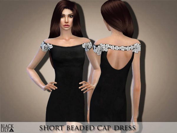  The Sims Resource: Short Beaded Cap Dress by Black Lily