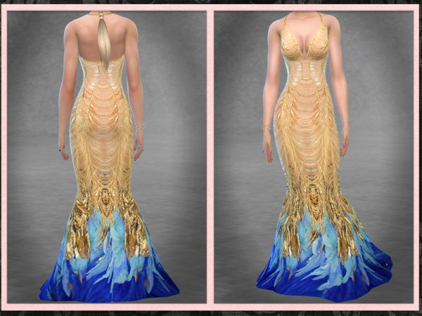  The Sims Resource: Met Gala Gold Feather Gown by Five5Cats