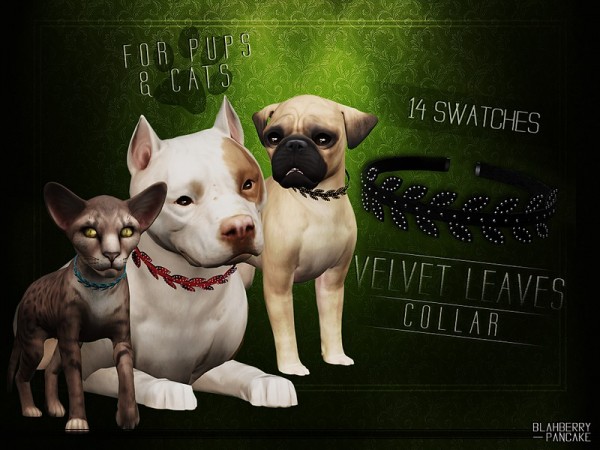  The Sims Resource: Velvet Leaves Collar for Cats and Dogs by Blahberry Pancake