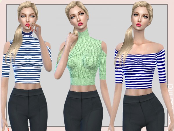  The Sims Resource: Turtle Neck Cold Shoulder Crop Tops by melisa inci