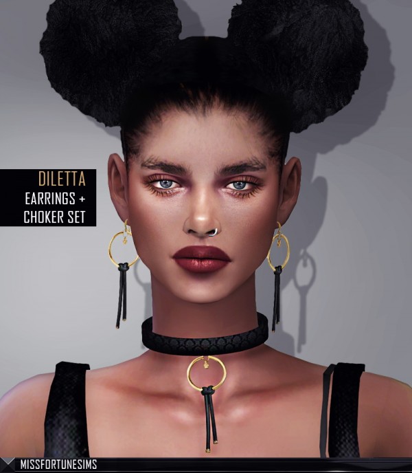  MissFortune Sims: Diletta Earrings and Choker Set