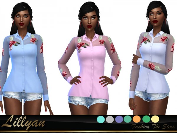  The Sims Resource: Blouse with lace and transparency flower by LYLLYAN