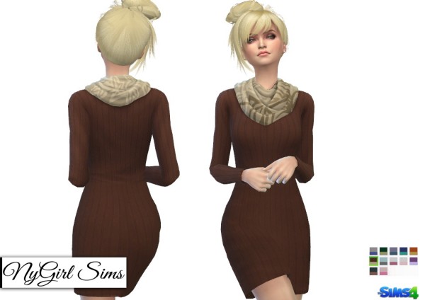  NY Girl Sims: Sweater Dress with Scarf