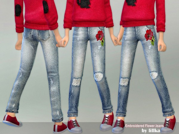  The Sims Resource: Embroidered Flower Jeans by lillka